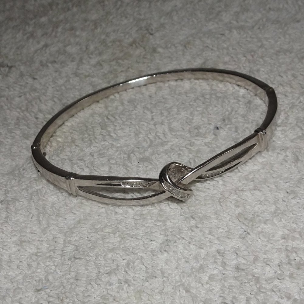 925 Sterling Diamond Infinity Knot Bangle Bracelet